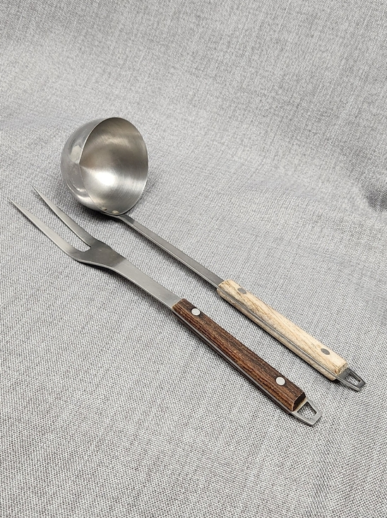 Vintage Other - Vintage Two-Piece Wood-Handled Serving Fork and Ladle Set.
